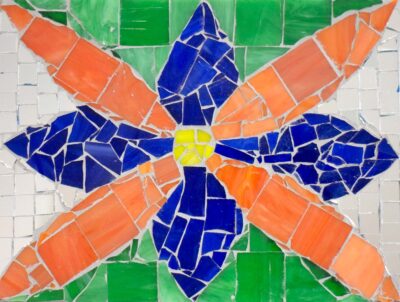 Glass Tile Mosaic on Canvas Board by Maya Qureshi, Year 8, Sirius College Student artwork of a mosaic