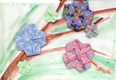 Watercolour and Origami Paper by Nina Vane, Year 10, Ballarat Christian College Student artwork of paper flowers