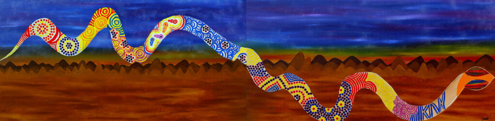 Acrylic on Canvas Board by Christine Woods, Year 11, The Hamilton and Alexandra College Student artwork of an indigenous inspired snake