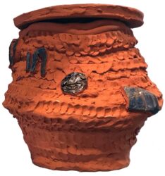 Terracotta and Oxide by Hafsa Sarwar and Heeba Zehra, Year 9, Al Siraat College Student artwork of a terracotta pot