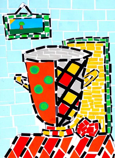 Paper Mosaic by Madina Wahab, Year 5, Al Siraat College Student artwork of mosaic vase still life