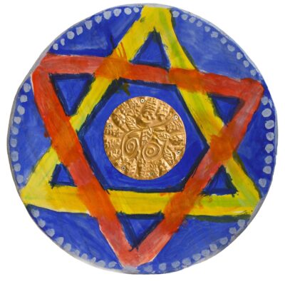 Wood, Copper, Paint and Leather by Evie Bowers-Law, Class 4, Ballarat Steiner School and Kindergarten Student artwork of a Nordic shield