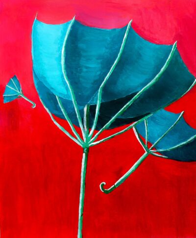 Acrylic on Card by Holly Hart, Year 7, Firbank Grammar School Student artwork of green umbrellas