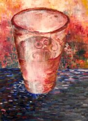 Oil on Paper by Prudence Wilkinson, Year 9, Girton Grammar School Student artwork of a still life with glass