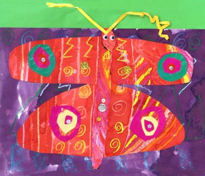 Mixed Media on Paper by Taj Robinson, Year 1, Good Shepherd Lutheran Primary School Student artwork of a butterfly