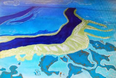 Acrylic on Paper by Jade Smith, Year 8, Christway College Student artwork of an aerial landscape