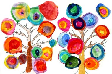 Acrylic on Paper by Poppy Richards and Adiel Shelling, Prep, Christway College Student artwork of trees after Kandinsky