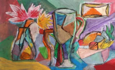Mixed Media on Paper by Catherine Mathew, Year 7, Hillcrest Christian College Student artwork of a cubist still life