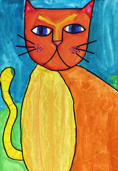 Poster Paint on Paper by Sara Ablonczy, Year 2, Hillcrest Christian College Student artwork of a tabby cat