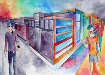 Ink and Watercolour by Suheda Allahverdi, Year 12, Ilim College Student artwork of a anime cityscape