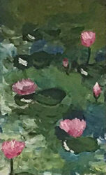 Acrylic on Card by Sakina Williams, Year 9, Ilim College Student artwork of a Monet inspired landscape