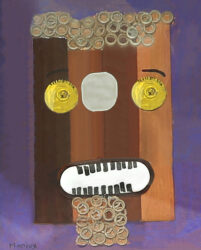 Recycled Materials by Mannix Mauger, Year 2, Melbourne Montessori School Student artwork of a mask