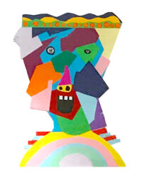 Cut Paper by Eleanor Fuller, Year 5, Overnewton Anglican Community College Student artwork of an multicolour mask