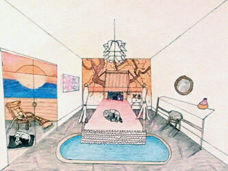 Mixed Media on Paper by Kiah Darlow, Year 6, Overnewton Anglican Community College Student artwork of a bedroom