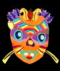 Cut Paper Collage by Taylah Jones, Year 5, Overnewton Anglican Community College Student artwork of an orange mask
