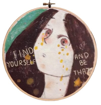 Embroidery and Acrylic on Fabric by Heidi Zhang, Year 9, Ruyton Girls’ School Student artwork of an embroidered profile