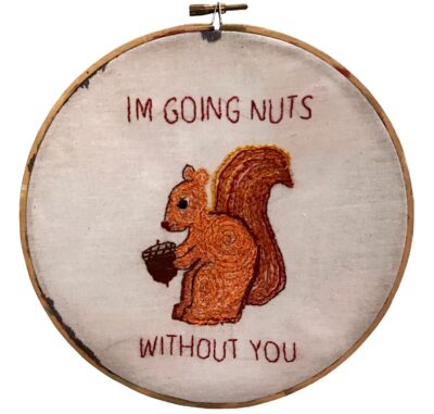 Embroidery on Fabric by Cherry (Sienna) Williams-Starkie, Year 9, Ruyton Girls’ School Student artwork of an embroidered squirrel