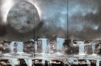 Spray Paint on Canvas by Lucy Wilson, Year 11, Ruyton Girls’ School Student artwork of a lunar scape