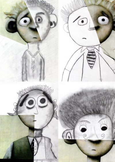 Mixed Media on Paper, a group project by Year 4 students from Ruyton Girls’ School Student artwork of portraits after Aaron Babley