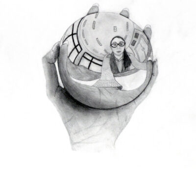 Pencil on Paper by Hayley Do, Year 9, Ruyton Girls’ School Student artwork of a self portrait