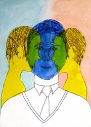 Mixed Media on Paper by Henry McMahon, Year 8, St Leonard’s College Student artwork of a portrait