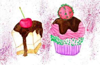 Digital image of Watercolour on Paper by Esha Bhogal, Year 6, St Leonard’s College Student artwork of cupcakes