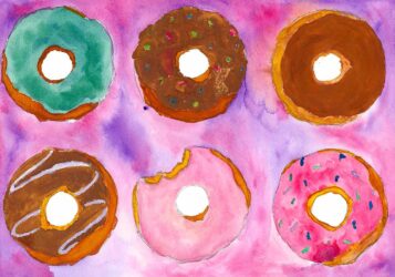 Digital image of Watercolour on Paper by Charlotte Bartholomeusz, Year 6, St Leonard’s College Student artwork of doughnuts