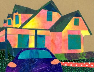 Digital image of Collage on Paper by India Eyears, Year 6, St Leonard’s College Student artwork of an Arkley-inspired house
