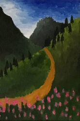Acrylic on Canvas by Stella Pinirou, Year 8, St Leonard’s College Student artwork of a landscape