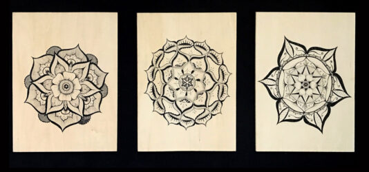 Fineliner on Plywood by Bridie Kelly, Year 11, The Hamilton and Alexandra College Student artwork of mandalas