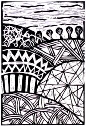 Print on Paper by Willow Sharrock, Year 9, The Hamilton and Alexandra College Student artwork of a black and white printed landscape