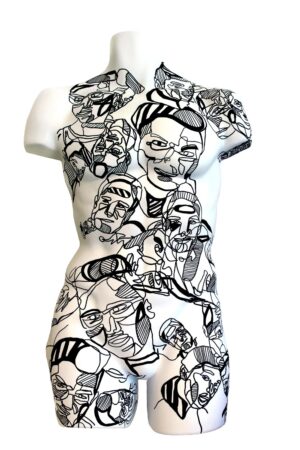 Permanent Marker on Formed Plastic by Elleni Tsaketas, Year 11, Alphington Grammar Student artwork of a tattooed torso