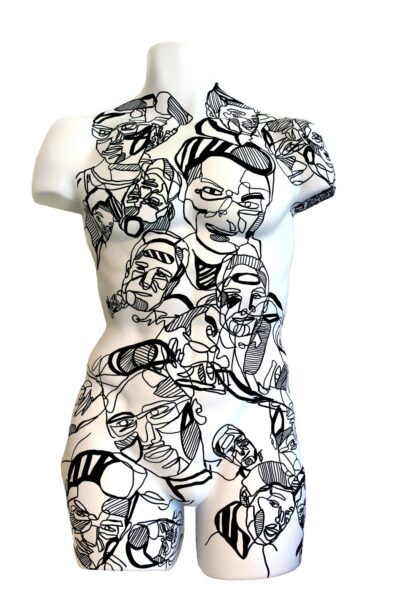 Permanent Marker on Formed Plastic by Elleni Tsaketas, Year 11, Alphington Grammar Student artwork of a tattooed torso