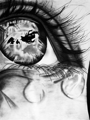 Acrylic on Canvas by Naadirah Yakub, Year 11, Alphington Grammar Student artwork of a scene reflected in an eye