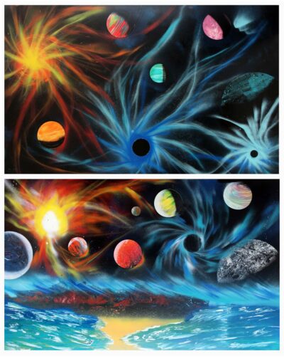 Polymer Paint on Board by George Kouloumentas, Year 11, Alphington Grammar Student artwork of planets