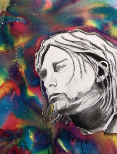 Greylead and Mixed Media on Canvas by Allira Robinson, Year 11, Bayview College Student artwork of a portrait of a man