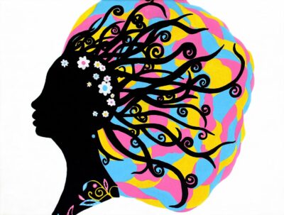 Posca on Canvas by Kya Duro, Year 11, Bayview College Student artwork of a silhouette with flowers in hair