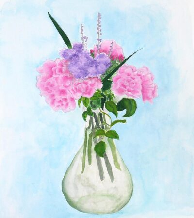 Gouache on Paper by Grace Cai, Year 10, Fintona Girls’ School Student artwork of a vase of flowers