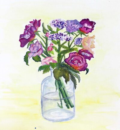Watercolour on Paper by Mia, Year 10, Fintona Girls’ School Student artwork of a vase of flowers