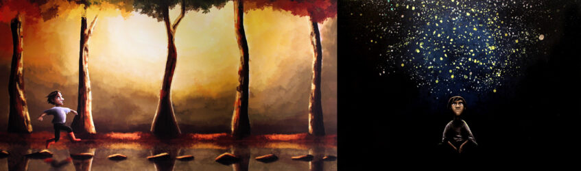 Digital Print on Canvas and Animation by Sarah Brennan, Year 12, Highview College Student artwork of child outdoors