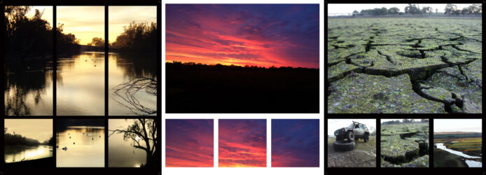Student artwork of a landscape tryptic