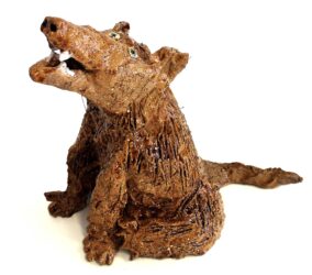 Student artwork of a ceramic wolf