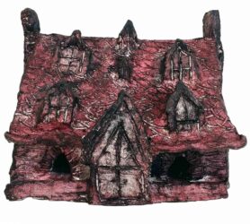 Ceramic and Boot Polish by Rachel Ko, Year 8, Huntingtower Student artwork of a ceramic house