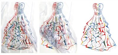 Lino Cut Print on Mixed Media by Nina Stanic, Year 12, Huntingtower Student artwork of wedding dresses