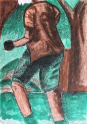 Oil Pastel and Ink on Paper by Derrick Lai, Year 10, Kilvington Grammar School Student artwork of a figure walking