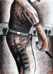 Oil Pastel and Ink on Paper by David Kuang, Year 10, Kilvington Grammar School Student artwork of a golfer