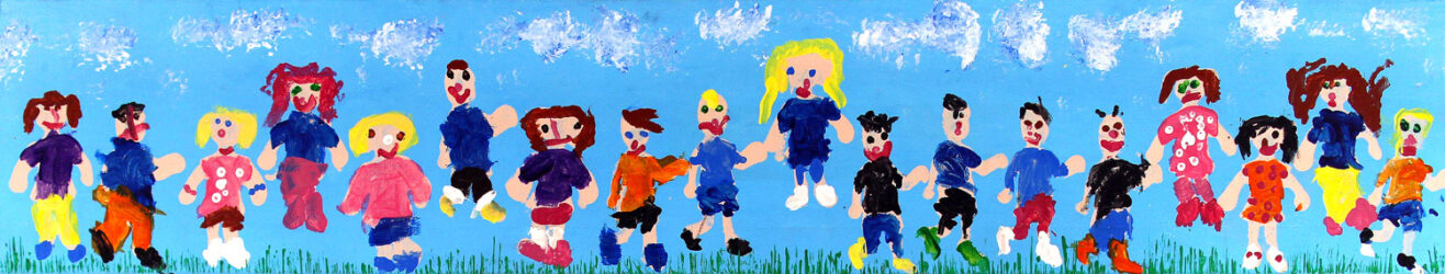 Acrylic on Canvas, a group project by ELC students, Kilvington Grammar School Student artwork of painted people