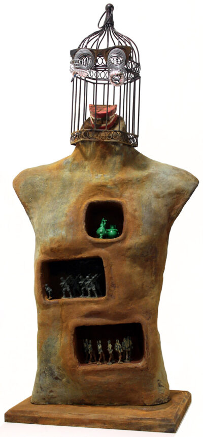 Modroc with Found Objects by Jackson Palmer, Year 12, Mentone Grammar Student artwork of a sculpture made from found objects