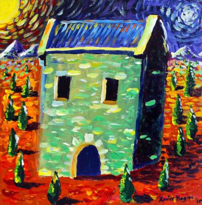 Acrylic on Canvas by Xavier Hogios, Year 7, Mentone Grammar Student artwork of an impressionist house