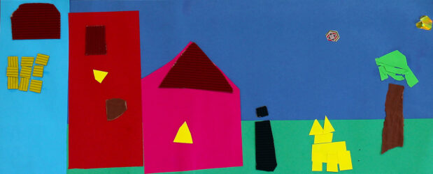 Collage on Paper by William Franck, Prep, Northside Christian College Student artwork of a streetscape